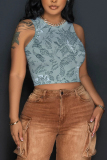 Apricot Graphics Print Sleeveless O Neck Casual Tank Crop Tops