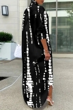 Yellow Graphics Print Turndown Collar Long Sleeve Buttons Casual Vacation Maxi Shirt Dresses