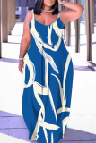Purple Graphics Print Backless Spaghetti Strap Floor Length Vacation Baggy Plus Size Sundress Slip Maxi Dress