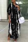 Yellow Graphics Print Turndown Collar Long Sleeve Buttons Casual Vacation Maxi Shirt Dresses
