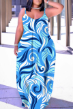Purple Graphics Print Backless Spaghetti Strap Floor Length Vacation Baggy Plus Size Sundress Slip Maxi Dress