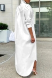 White Black Figure Print Turndown Collar Long Sleeve Buttons Casual Vacation Maxi Shirt Dresses