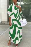 Black White Graphics Print Turndown Collar Long Sleeve Buttons Casual Vacation Maxi Shirt Dresses