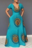 Black Graphics Print V Neck Short Sleeve Casual Vacation Maxi Flowy Dresses