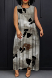 Light Purple Graphics Print Sleeveless O Neck Casual Vacation Maxi Tank Dresses