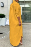 White Black Figure Print Turndown Collar Long Sleeve Buttons Casual Vacation Maxi Shirt Dresses