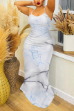 White Purple Graphics Print Sleeveless Backless Spaghetti Strap Casual Bodycon Maxi Slip Dresses