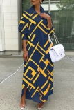 Yellow Graphics Print Turndown Collar Long Sleeve Buttons Casual Vacation Maxi Shirt Dresses