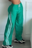 Blue Striped Print Zipper High Waist Casual Sportwear Wide Leg Sweatpants