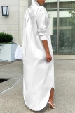 White Black Figure Print Turndown Collar Long Sleeve Buttons Casual Vacation Maxi Shirt Dresses