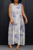 Light Purple Graphics Print Sleeveless O Neck Casual Vacation Maxi Tank Dresses