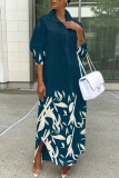 Yellow Graphics Print Turndown Collar Long Sleeve Buttons Casual Vacation Maxi Shirt Dresses