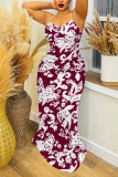 White Purple Graphics Print Sleeveless Backless Spaghetti Strap Casual Bodycon Maxi Slip Dresses
