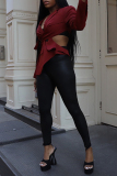Red Turn-back Collar Long Sleeve Hollow Out Buttons Irregular Casual Blazer Jackets