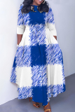 White Graphics Print O Neck 3/4 Sleeve Belted Pockets Long Vacation Casual Pleated A Line Maxi Dresses