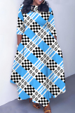 White Graphics Print O Neck 3/4 Sleeve Belted Pockets Long Vacation Casual Pleated A Line Maxi Dresses