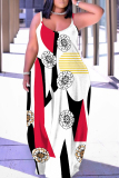 Purple Graphics Print Backless Spaghetti Strap Floor Length Vacation Baggy Plus Size Sundress Slip Maxi Dress