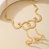 Gold Twelve Zodiac Metal Double Snake Wrapped Necklace Earrings Two Piece Set
