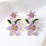 Pink Metallic Colored Oil Dripping Flowers Vacation Earrings