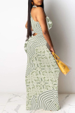 Beige Floral Print O Neck Sleeveless Party Evening Party Bodycon Maxi Dresses