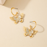 Gold Butterfly Patchwork Rhinestone Decor Earrings