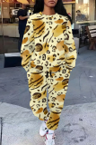 Blue Purple Leopard Print O Neck Long Sleeve Sweatshirt And Pants Sportwear Casual Two Pieces Jogger Set