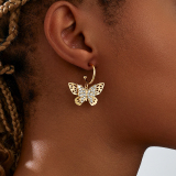 Gold Butterfly Patchwork Rhinestone Decor Earrings