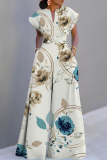 Multicolor Graphcis Print V Neck Short Sleeve Casual Vacation Wide Leg Jumpsuits