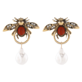 Gold Insect Pearls Decor Drop Earrings Animal Shape Diamond Earrings