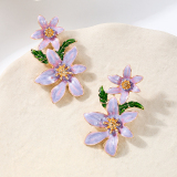 Pink Metallic Colored Oil Dripping Flowers Vacation Earrings
