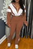 Apricot Zipper Collar Long Sleeve Crop Jackets And Sweatpants Casual Sportswear Two Pieces Jogger Sets