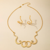 Gold Twelve Zodiac Metal Double Snake Wrapped Necklace Earrings Two Piece Set
