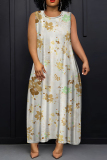 Dark Purple Graphics Print Sleeveless O Neck Pocket Casual Loose Vacation Maxi Dresses
