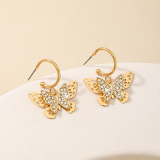 Gold Butterfly Patchwork Rhinestone Decor Earrings