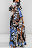 Golden Tiger Stripes Leopard Snakeskin Print Lace Up Belted Long Sleeve O Neck Casual Swing Maxi Dresses
