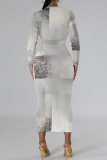 Green National Totem Print O Neck Long Sleeve Casual Bodycon Midi Dress
