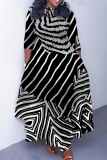 Pink Graphics Print O Neck 3/4 Sleeve Belted Pockets Long Vacation Casual Pleated A Line Maxi Dresses