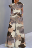Multicolor Graphcis Print V Neck Short Sleeve Casual Vacation Wide Leg Jumpsuits