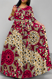 Golden Tiger Stripes Leopard Snakeskin Print Lace Up Belted Long Sleeve O Neck Casual Swing Maxi Dresses