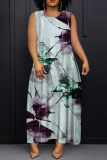 Dark Purple Graphics Print Sleeveless O Neck Pocket Casual Loose Vacation Maxi Dresses