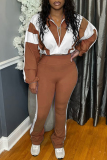 Apricot Zipper Collar Long Sleeve Crop Jackets And Sweatpants Casual Sportswear Two Pieces Jogger Sets