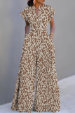 Multicolor Graphcis Print V Neck Short Sleeve Casual Vacation Wide Leg Jumpsuits