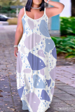 Purple Red Graphics Print Backless Spaghetti Strap Sleeveless Vacation Loose Long Maxi Slip Dresses