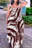 Purple Red Graphics Print Backless Spaghetti Strap Sleeveless Vacation Loose Long Maxi Slip Dresses