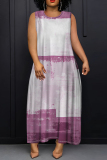 Dark Purple Graphics Print Sleeveless O Neck Pocket Casual Loose Vacation Maxi Dresses