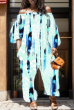 Colorful Graphics Print Off Shoulder Long Sleeve Casual Vacation Harem Leg Jumpsuits