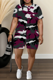 Blue Orange Graphics Print O Neck Short Sleeve Oversize T Shirt And Shorts Set Sportwear Plus Size Two Piece Matching Set