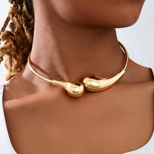 Gold Metallic Drop Choker Necklace