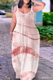 Purple Red Graphics Print Backless Spaghetti Strap Sleeveless Vacation Loose Long Maxi Slip Dresses