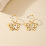 Gold Butterfly Patchwork Rhinestone Decor Earrings
